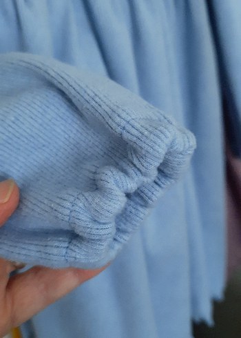 Kız Çocuk Mavi Triko Elbise Fırfırlı - Görsel 3