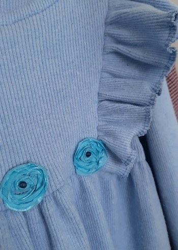 Kız Çocuk Mavi Triko Elbise Fırfırlı - Görsel 4