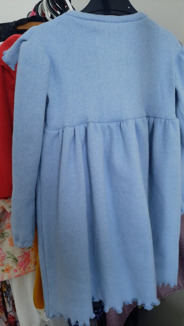 Kız Çocuk Mavi Triko Elbise Fırfırlı - Görsel 2