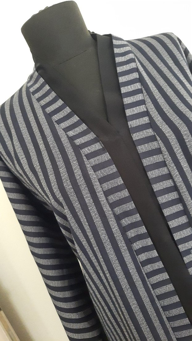 Çizgili Gri Uzun Kollu  abaye ferace - Görsel 2