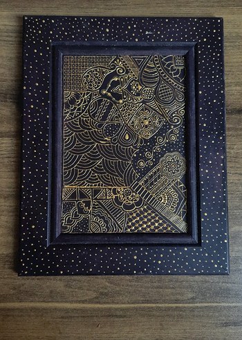 El Emegi Altın Renkli Soyut Desenli Tablo - Görsel 3