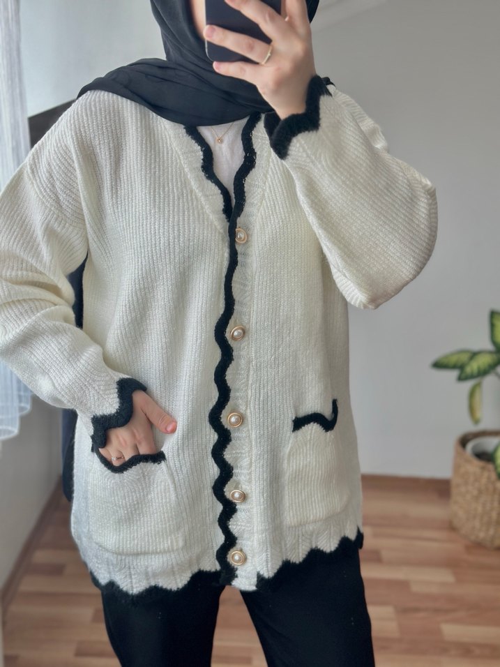 İnci düğmeli hırka - Görsel 5