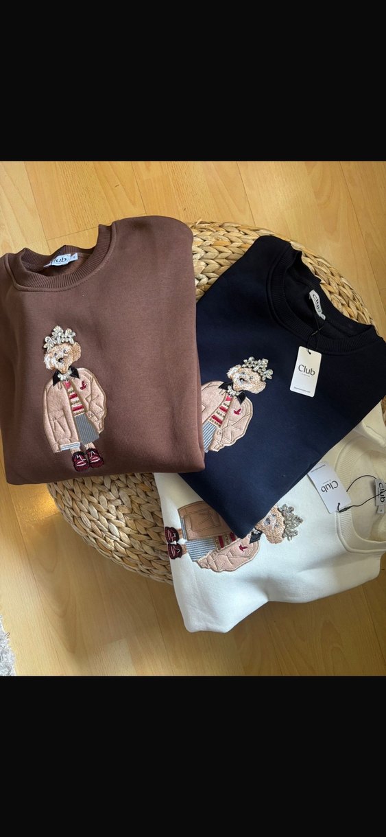 Nakışlı taşlı sweat - Görsel 5