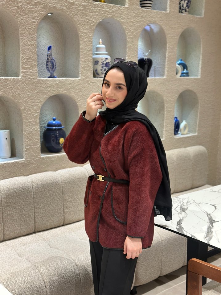 Angora hırka bordo renk - Görsel 2