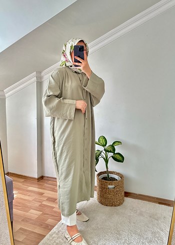 l Beden haki Renk Kadın Uzun Kollu Rahat Kesim tunik
