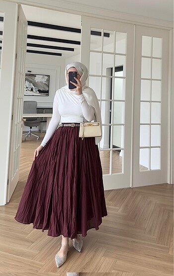 Bordo kırışık etek