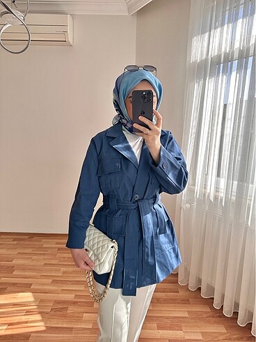 Gabardin ceket indigo
