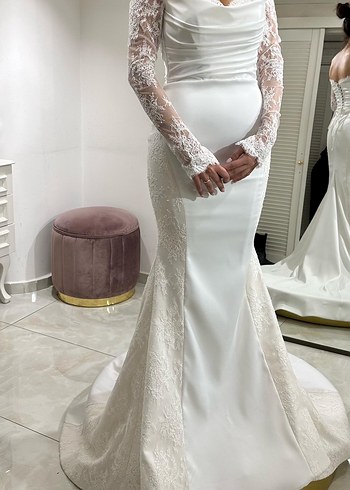 Ns Sposa 2025 Model Dantel Kollu Beyaz Balık Gelinlik - Görsel 5