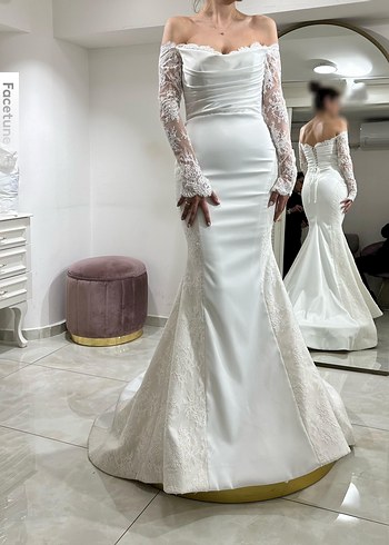 Ns Sposa 2025 Model Dantel Kollu Beyaz Balık Gelinlik - Görsel 7