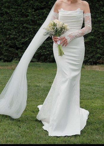 Ns Sposa 2025 Model Dantel Kollu Beyaz Balık Gelinlik - Görsel 4