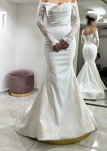 Ns Sposa 2025 Model Dantel Kollu Beyaz Balık Gelinlik - Görsel 6