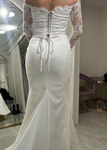 Ns Sposa 2025 Model Dantel Kollu Beyaz Balık Gelinlik - Görsel 8