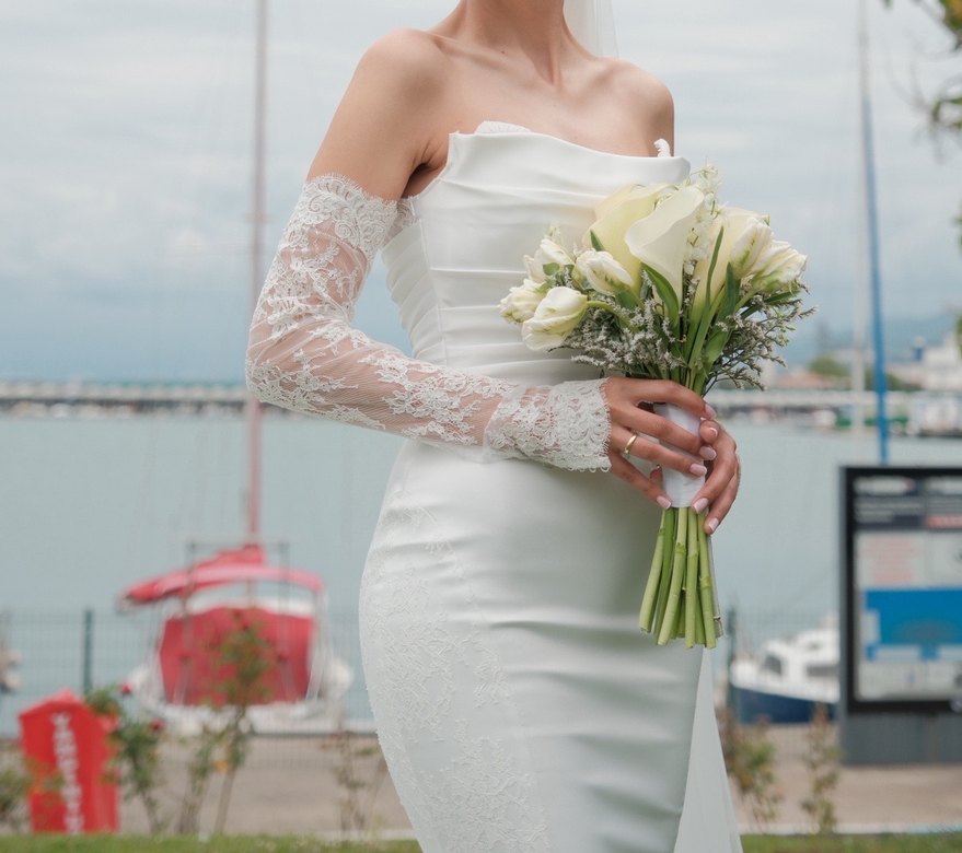 Ns Sposa 2025 Model Dantel Kollu Beyaz Balık Gelinlik - Görsel 3