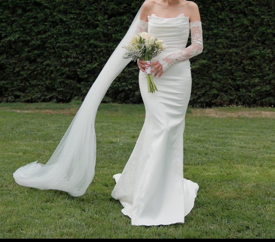 Ns Sposa 2025 Model Dantel Kollu Beyaz Balık Gelinlik - Görsel 4