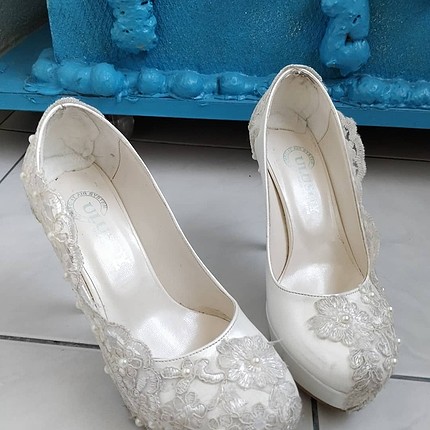 38 Beden beyaz Renk Tesettür Gelinlik ayakkabı çiçek tümüyle
