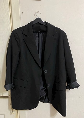 s Beden siyah Renk Siyah Düğmeli Kadın Denim Blazer