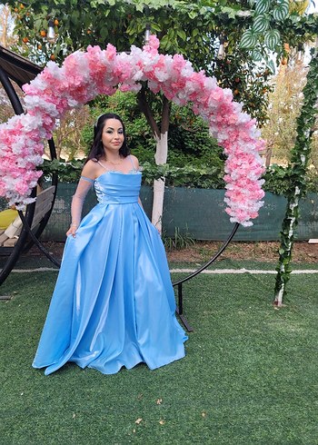 Mavi Drapeli Uzun Abiye Elbise - Görsel 5