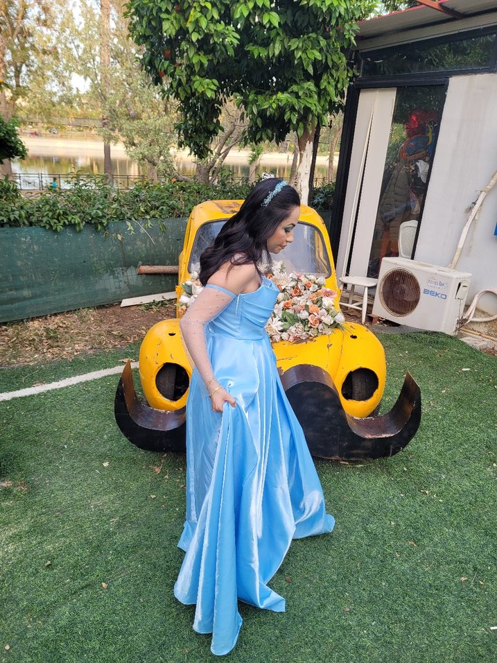 Mavi Drapeli Uzun Abiye Elbise - Görsel 4