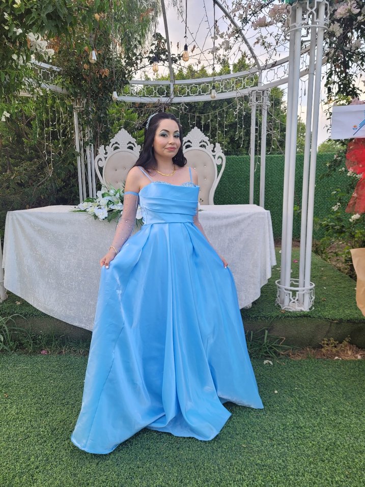 Mavi Drapeli Uzun Abiye Elbise - Görsel 2