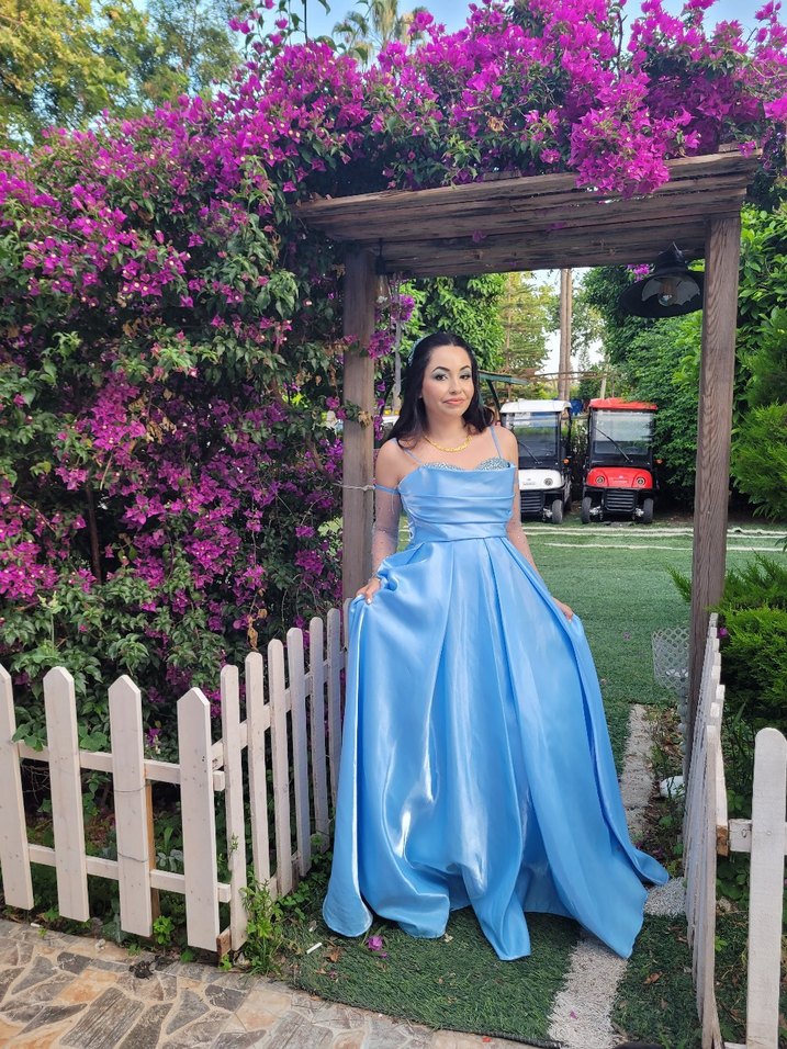 Mavi Drapeli Uzun Abiye Elbise - Görsel 2