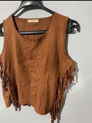 Topshop Topshow Taba Süet Crop Tshirt