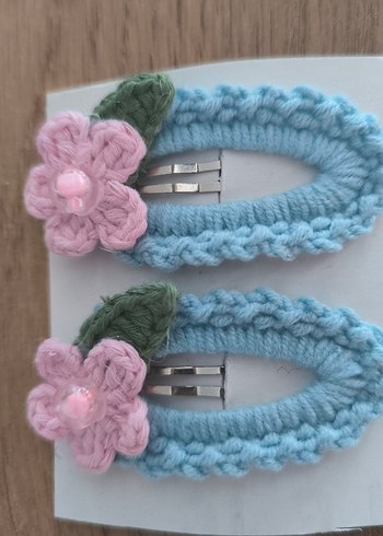 Örgü Pembe Çocuk Toka Seti ikili takım - Görsel 2