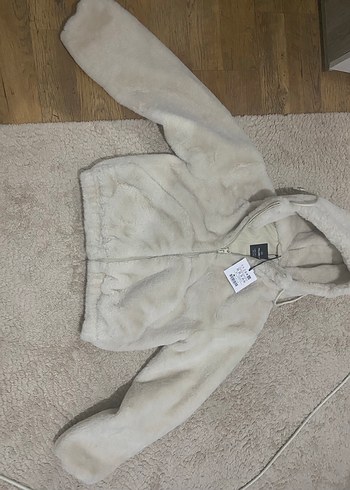 Bej Kapüşonlu Kadın Peluş Ceket