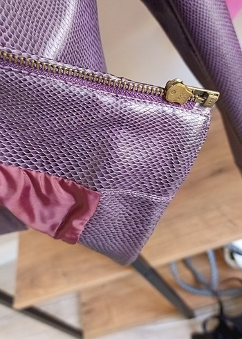 Mor Kadın Deri Biker Ceket zara - Görsel 5