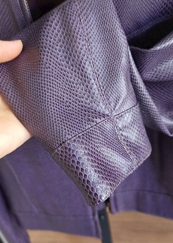 Mor Kadın Deri Biker Ceket zara - Görsel 7