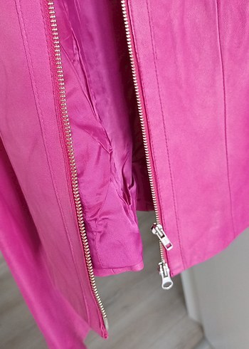 Danier Pembe Kadın deri  Fermuarlı Ceket - Görsel 7