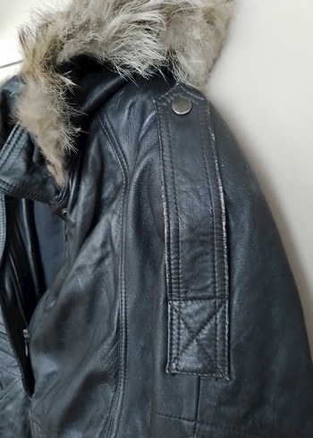 xl Beden siyah Renk Kürklü Deri Kadın Biker Ceket