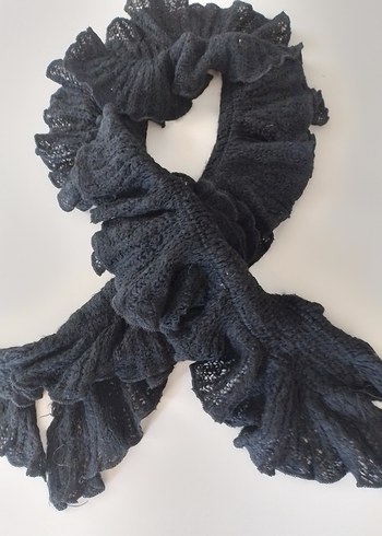 Fırfırlı Siyah triko Gotik Şal - Görsel 11