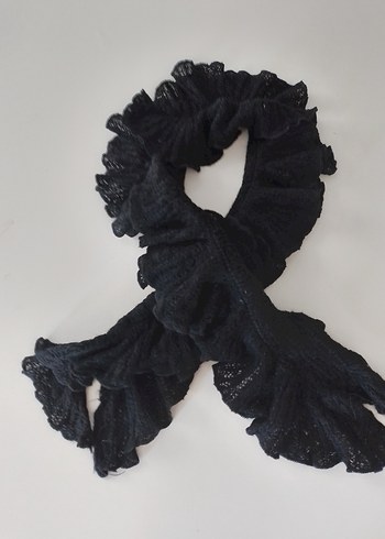 Fırfırlı Siyah triko Gotik Şal - Görsel 9
