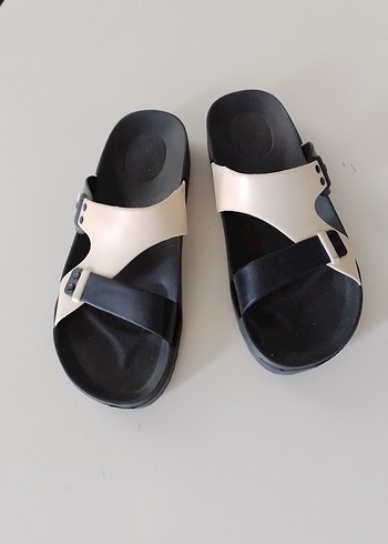 Bej Siyah Tokalı Minimalist Terlik - Görsel 11