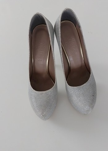 38 Beden gri Renk Gri Simli Metal Topuklu Stiletto