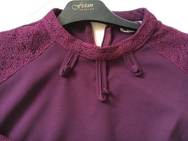 Kolları dantel detaylı krep elbise - Görsel 3