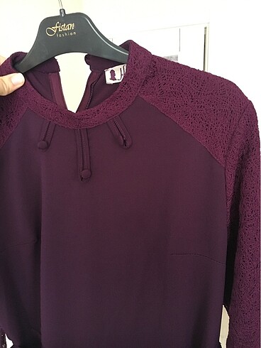 Kolları dantel detaylı krep elbise - Görsel 5