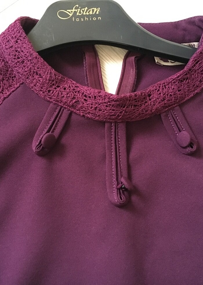 Kolları dantel detaylı krep elbise - Görsel 3