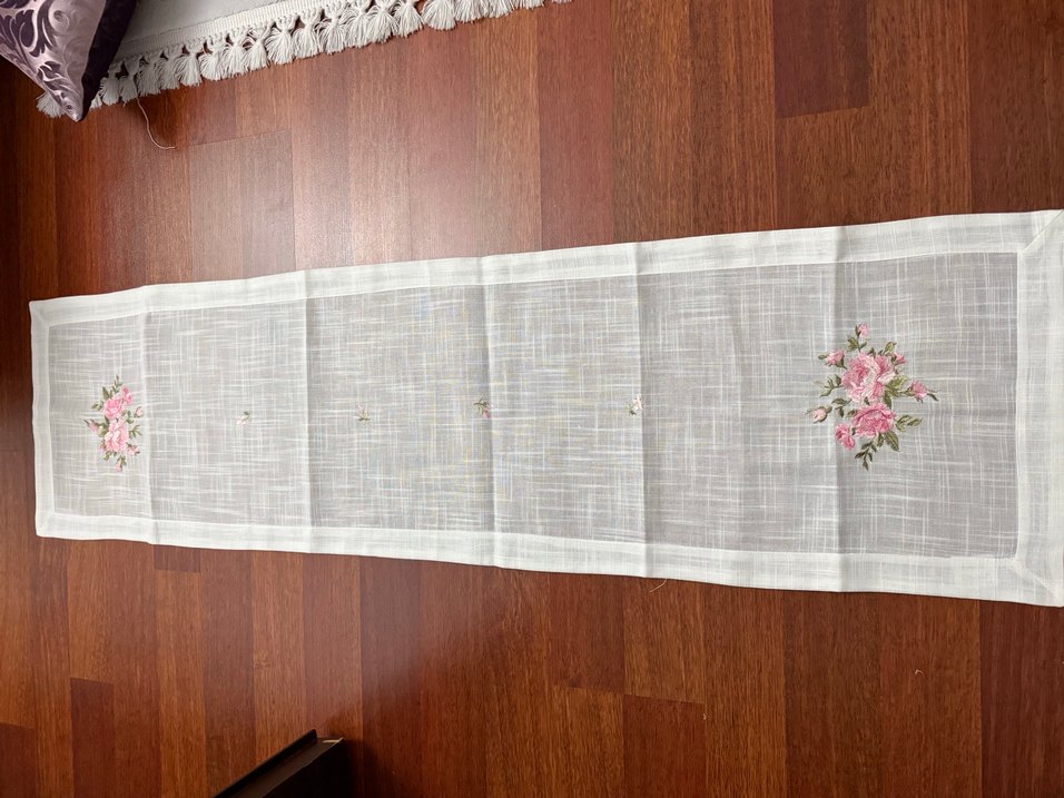 Nakışlı Beyaz Masa Örtüsü Seti - Görsel 2