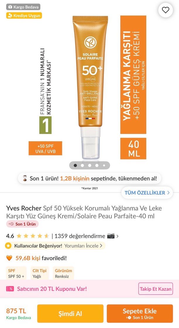 Yves Rocher Solaire Yüz Bakımı güneş kremi  SPF 50+ - Görsel 5