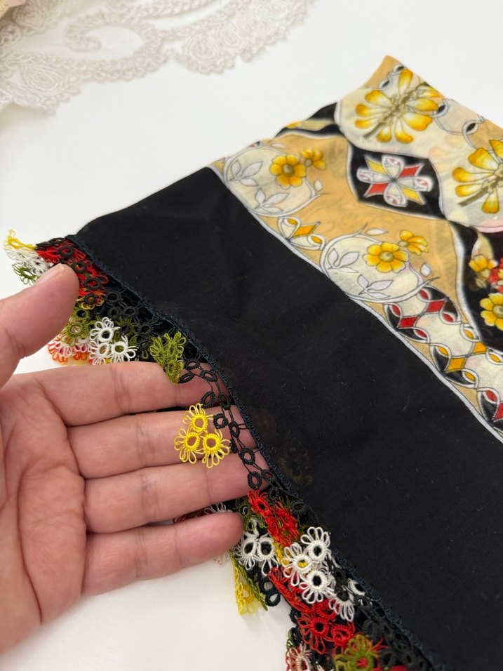 Dantel Detaylı Çok Renkli Bohem Kadın eşarp - Görsel 2