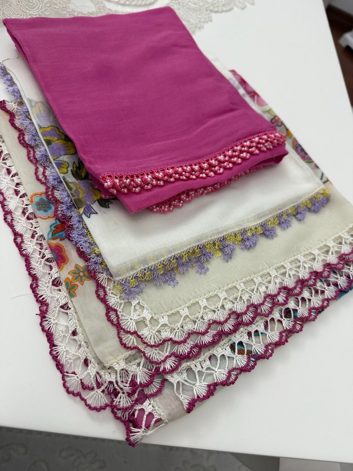 Dantel Detaylı Renkli Kadın eşarp tülbent 3 lü - Görsel 2