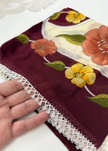 Dantel Detaylı Bordo Kadın eşarp - Görsel 2