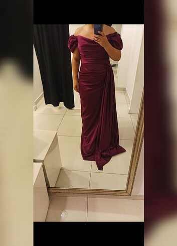 patlıcan moru yırtmaçlı abiye