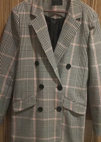 Gri Ekose Düğmeli Kadın Blazer Ceket - Görsel 3