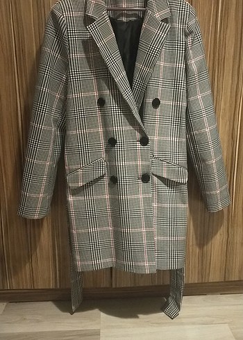 Gri Ekose Düğmeli Kadın Blazer Ceket - Görsel 2