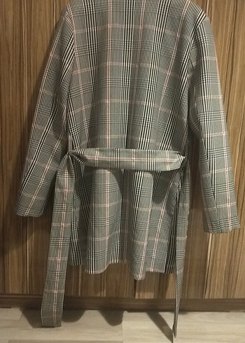 Gri Ekose Düğmeli Kadın Blazer Ceket - Görsel 6