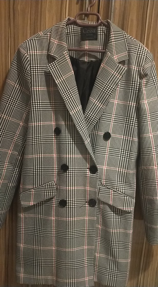 Gri Ekose Düğmeli Kadın Blazer Ceket - Görsel 3