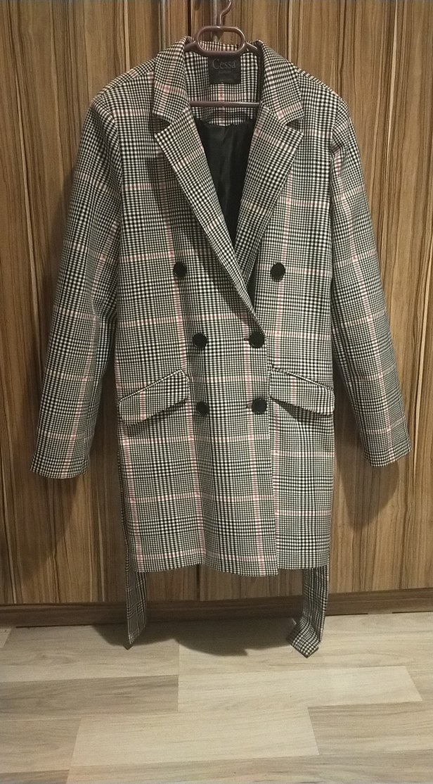 Gri Ekose Düğmeli Kadın Blazer Ceket - Görsel 2