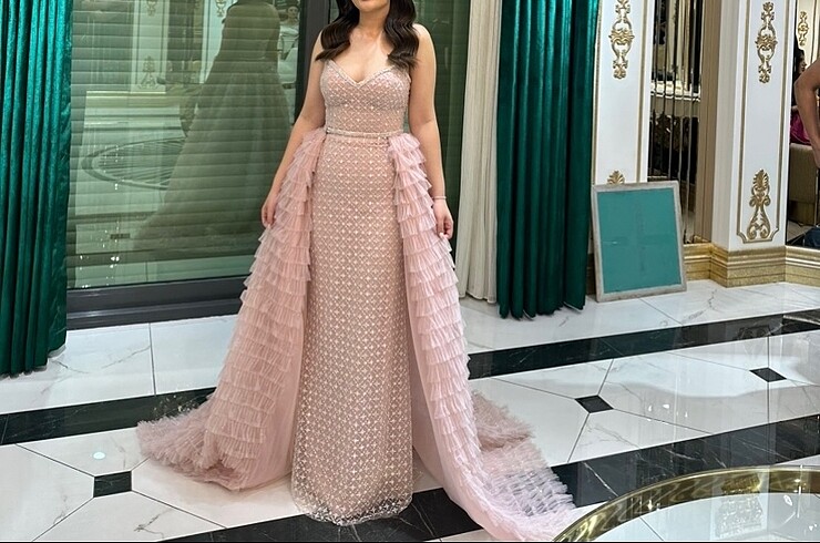 Diğer Pudra pembe straplez abiye